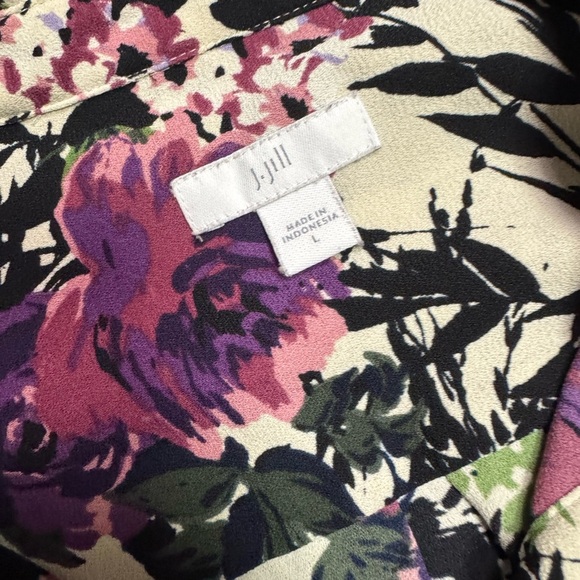 J Jill Shirt Women's Large White Black Purple Floral Button Up Top Colorful - Picture 4 of 5